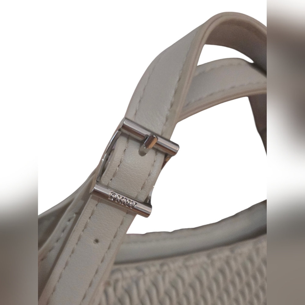 DKNY Miren Mini Satchel Off-white Woven Bag Detachable Silver Crossbody Chain - Picture 2 of 11